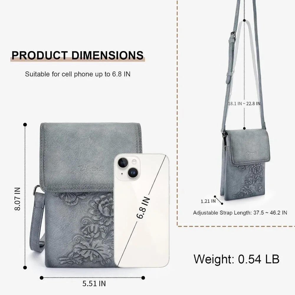 Small Vegan Leather Crossbody Bag with Floral Embossed Design for Women